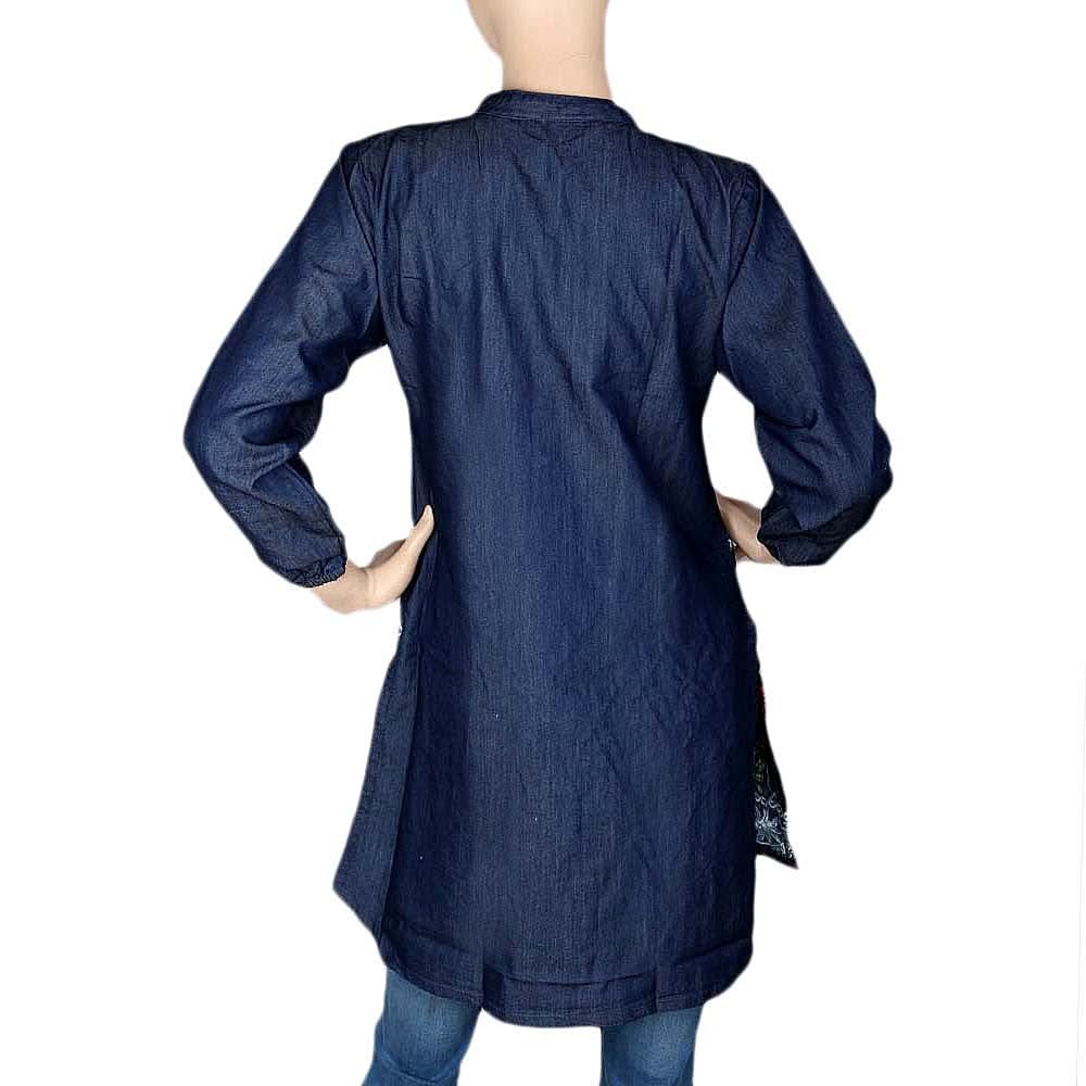 Women's Embroidered Denim Kurti - Blue - test-store-for-chase-value