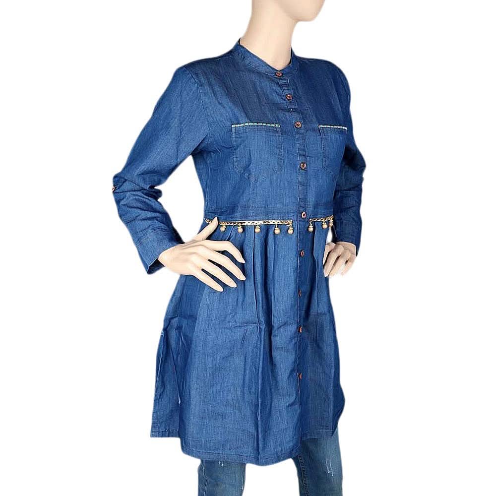 Women's Embroidered Denim Top - Blue - test-store-for-chase-value