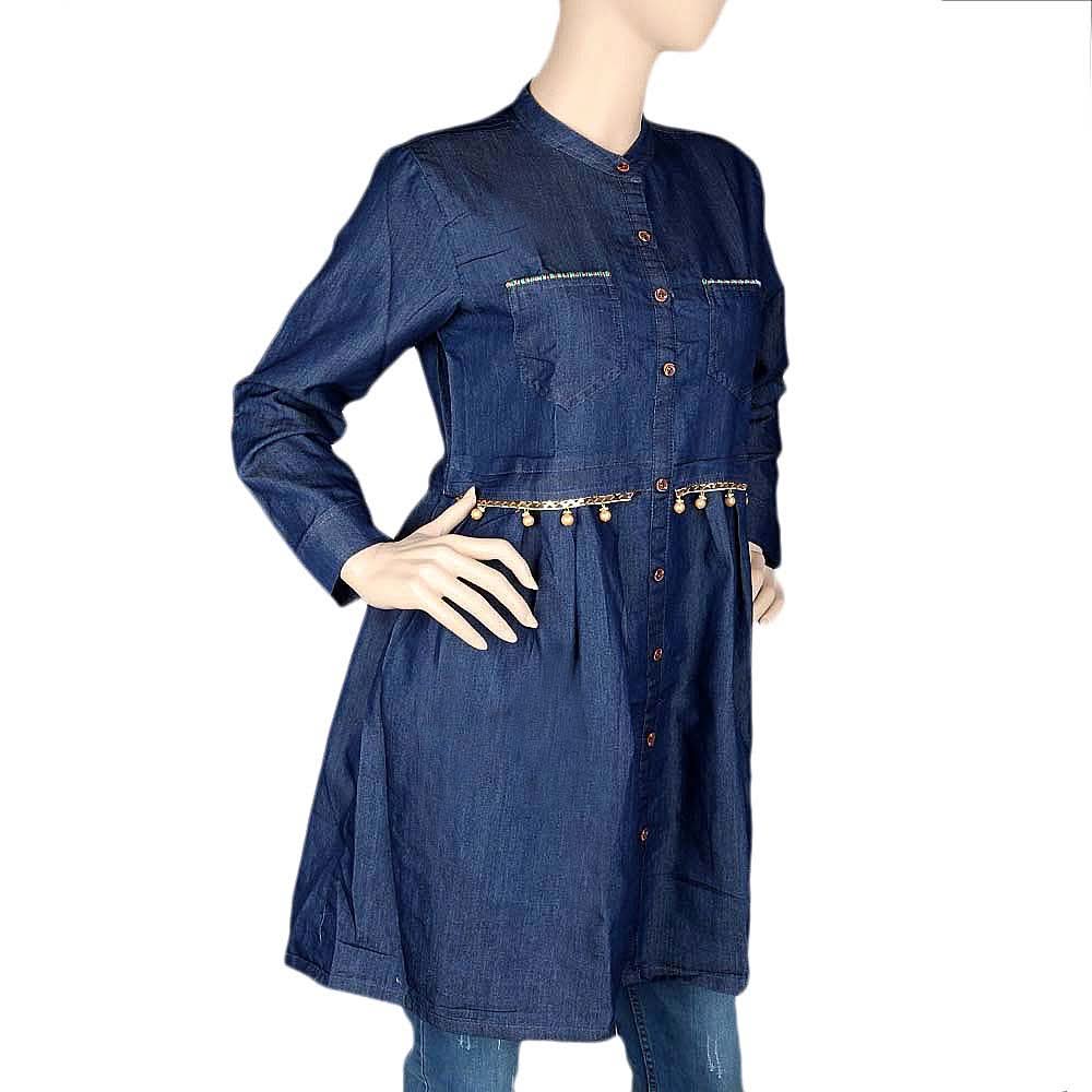 Women's Embroidered Denim Top - Dark Blue - test-store-for-chase-value