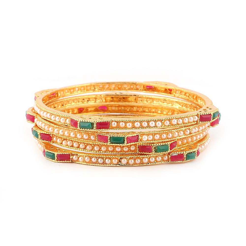 Women's Fancy Bangles Set 4 Pcs - Golden - test-store-for-chase-value