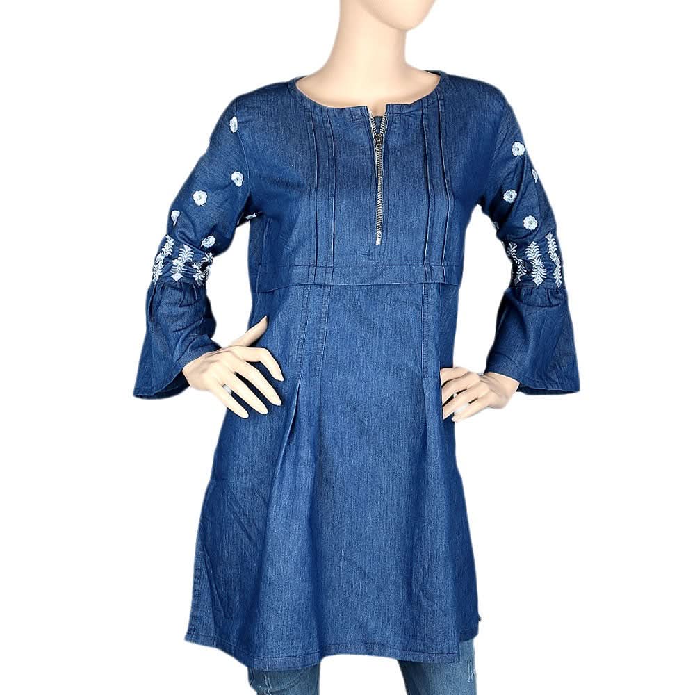 Women's Embroidered Kurti - Blue - test-store-for-chase-value