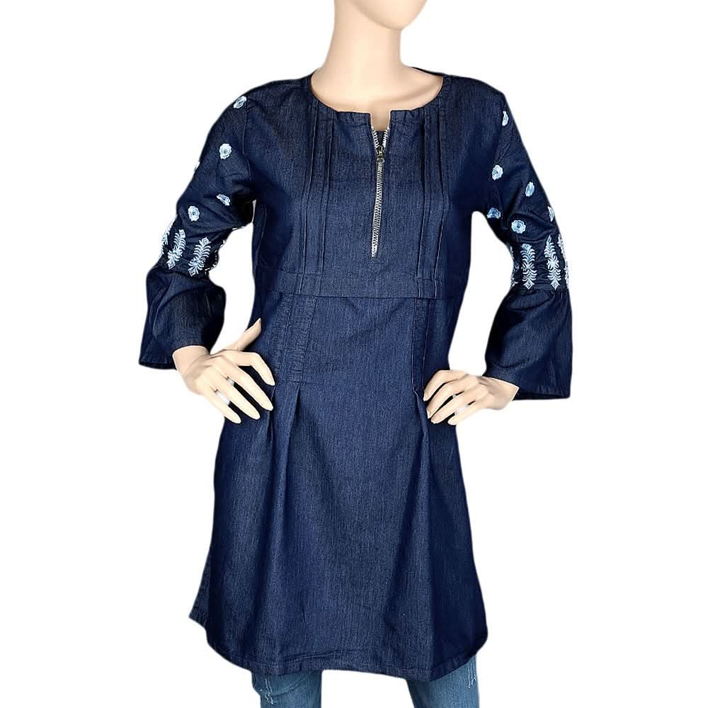 Women's Embroidered Kurti - Dark Blue - test-store-for-chase-value