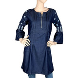 Women's Embroidered Kurti - Dark Blue - test-store-for-chase-value