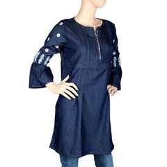 Women's Embroidered Kurti - Dark Blue - test-store-for-chase-value
