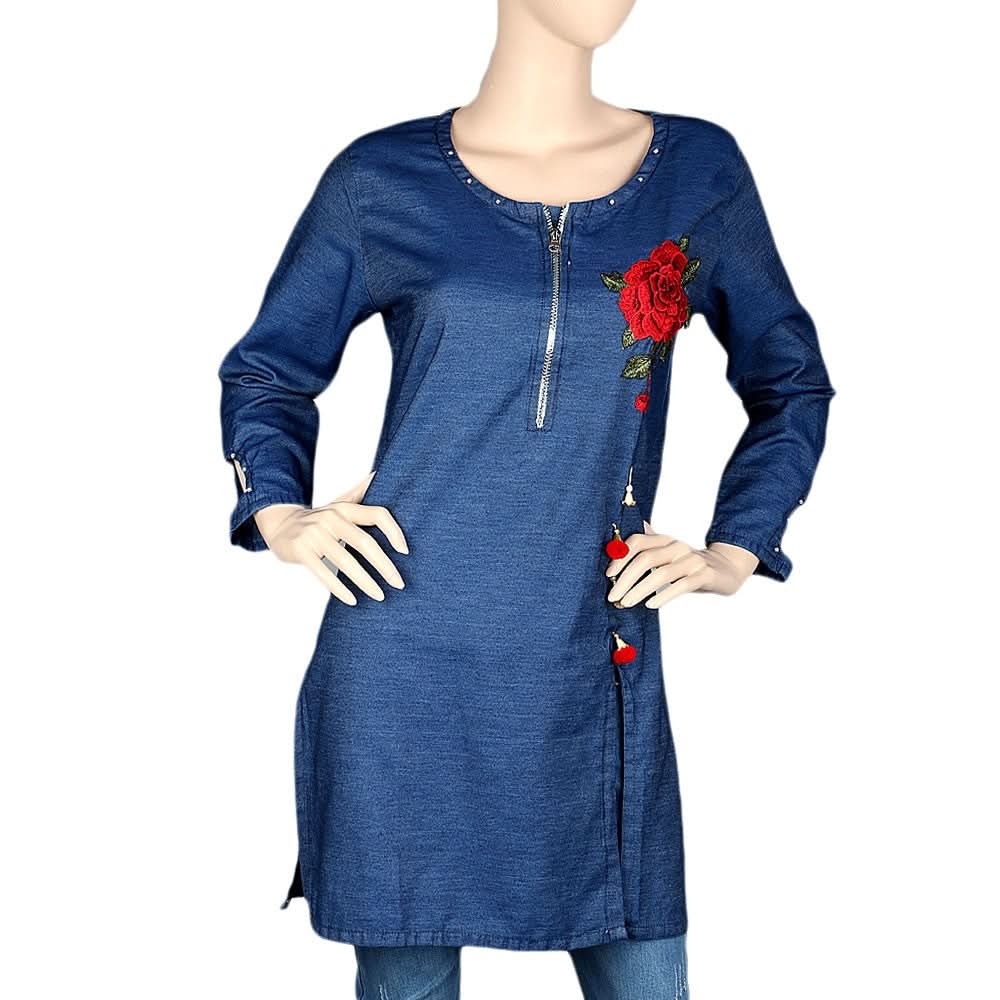 Women's Embroidered Kurti - Blue - test-store-for-chase-value