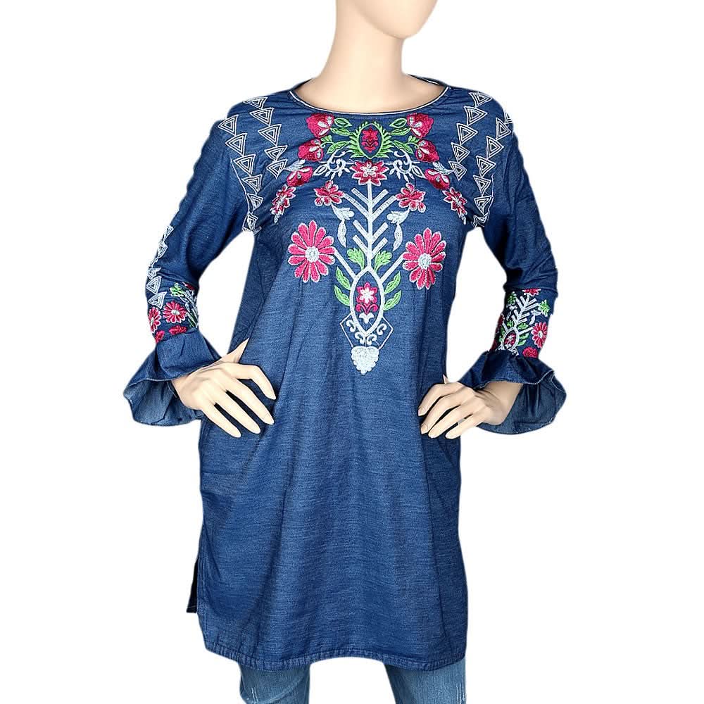 Women's Embroidered Kurti - Blue - test-store-for-chase-value