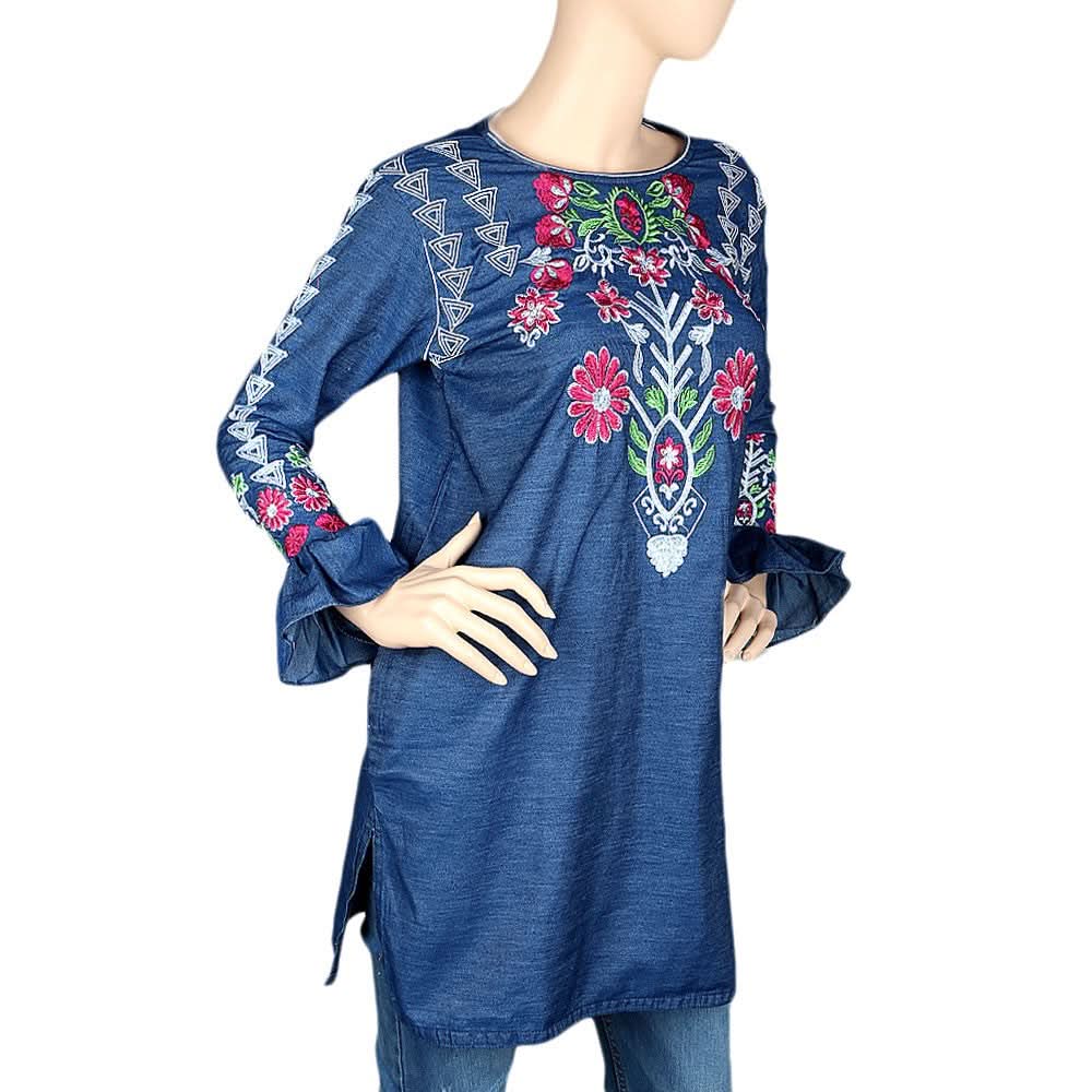 Women's Embroidered Kurti - Blue - test-store-for-chase-value