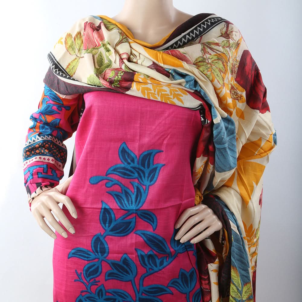 Women's Printed Khaddar 3 Pcs Un-Stitched Suit - 17, Women, 3Pcs Shalwar Suit, Chase Value, Chase Value