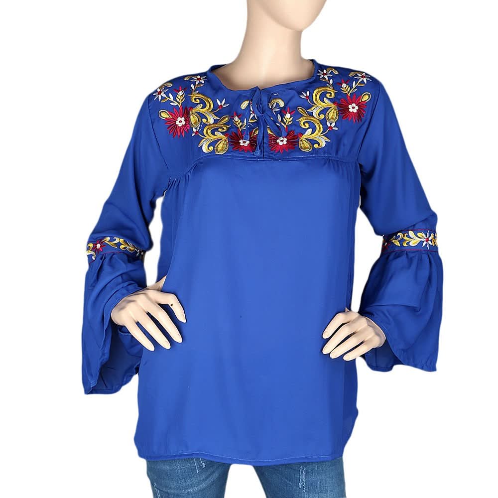 Women's Embroidered Western Top - Blue - test-store-for-chase-value