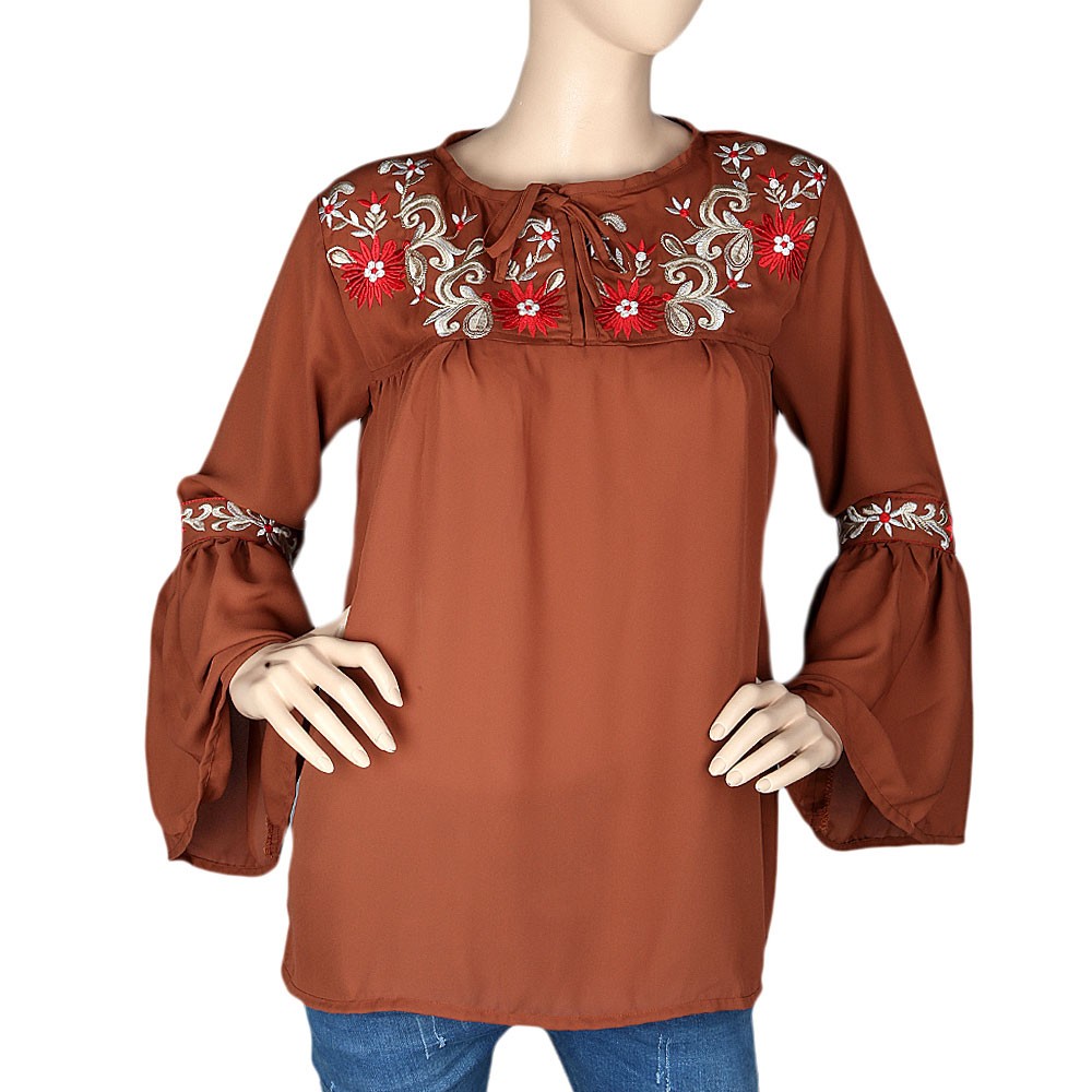 Women's Embroidered Western Top - Brown - test-store-for-chase-value