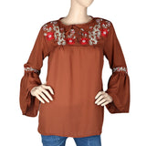 Women's Embroidered Western Top - Brown - test-store-for-chase-value