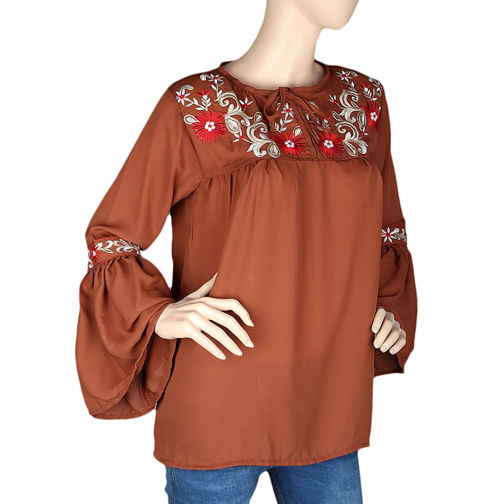 Women's Embroidered Western Top - Brown - test-store-for-chase-value