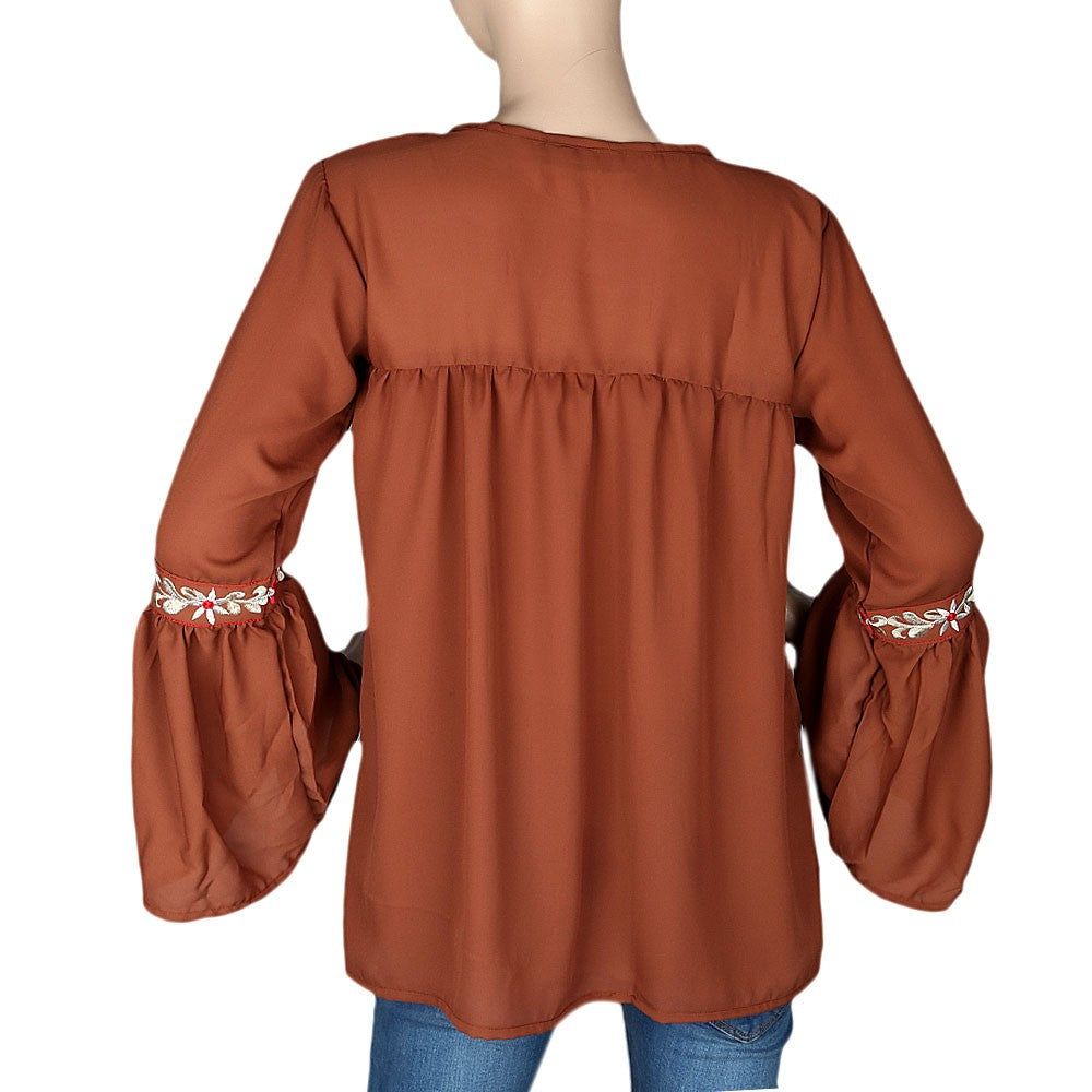 Women's Embroidered Western Top - Brown - test-store-for-chase-value