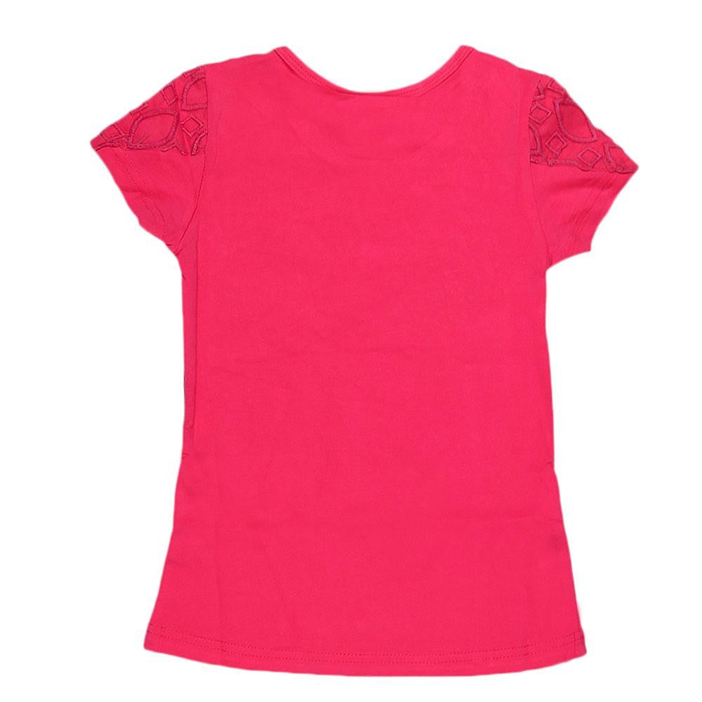 Girls Embroidered Half Sleeve T-Shirt - Pink - test-store-for-chase-value