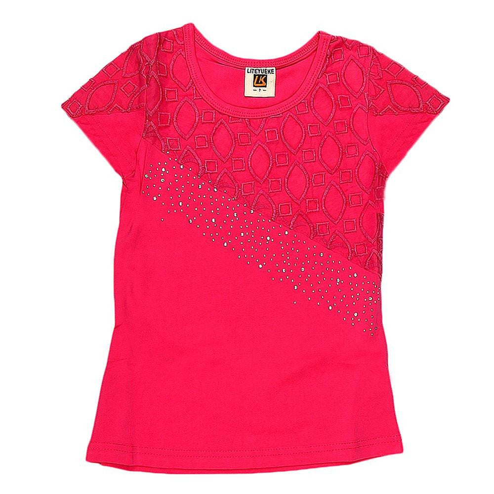 Girls Embroidered Half Sleeve T-Shirt - Pink - test-store-for-chase-value