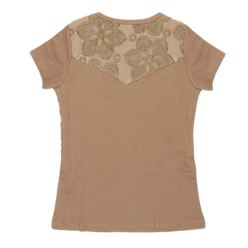 Girls Embroidered Half Sleeve T-Shirt - Brown - test-store-for-chase-value