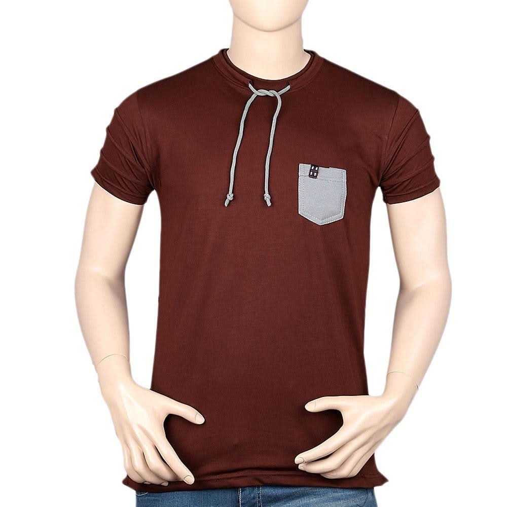 Men's Round Neck Half Sleeve T-Shirt - Dark Brown - test-store-for-chase-value