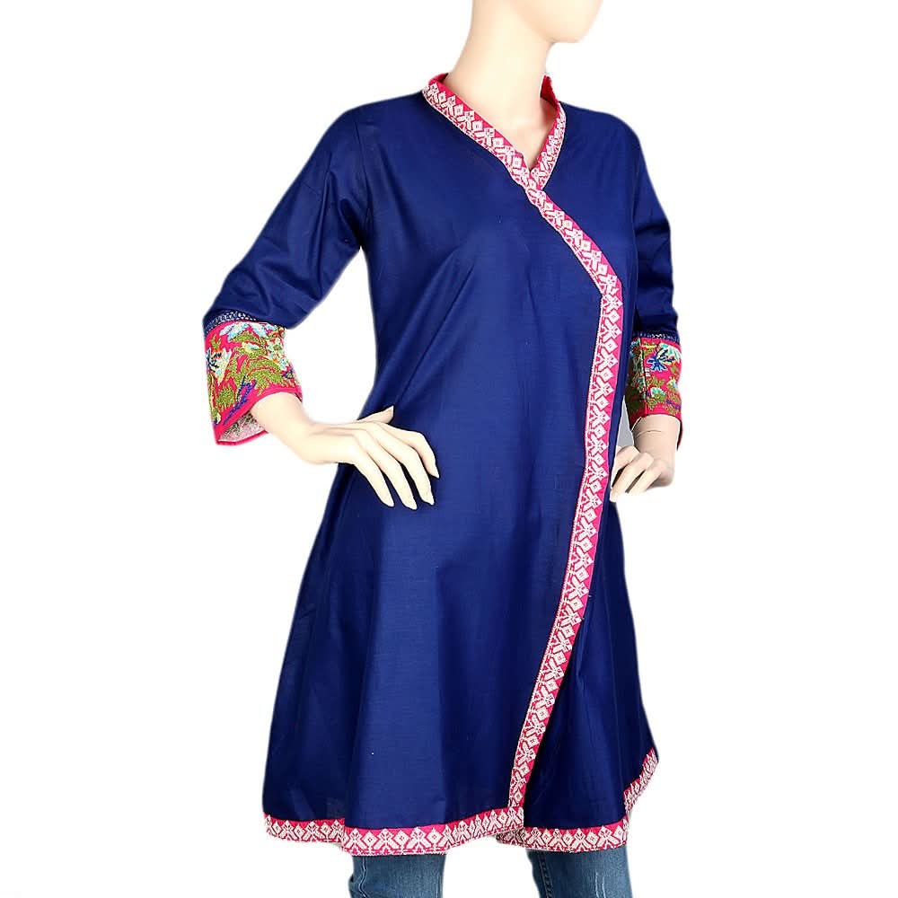 Women's Embroidered Short Kurti - Navy Blue - Navy/Blue - test-store-for-chase-value