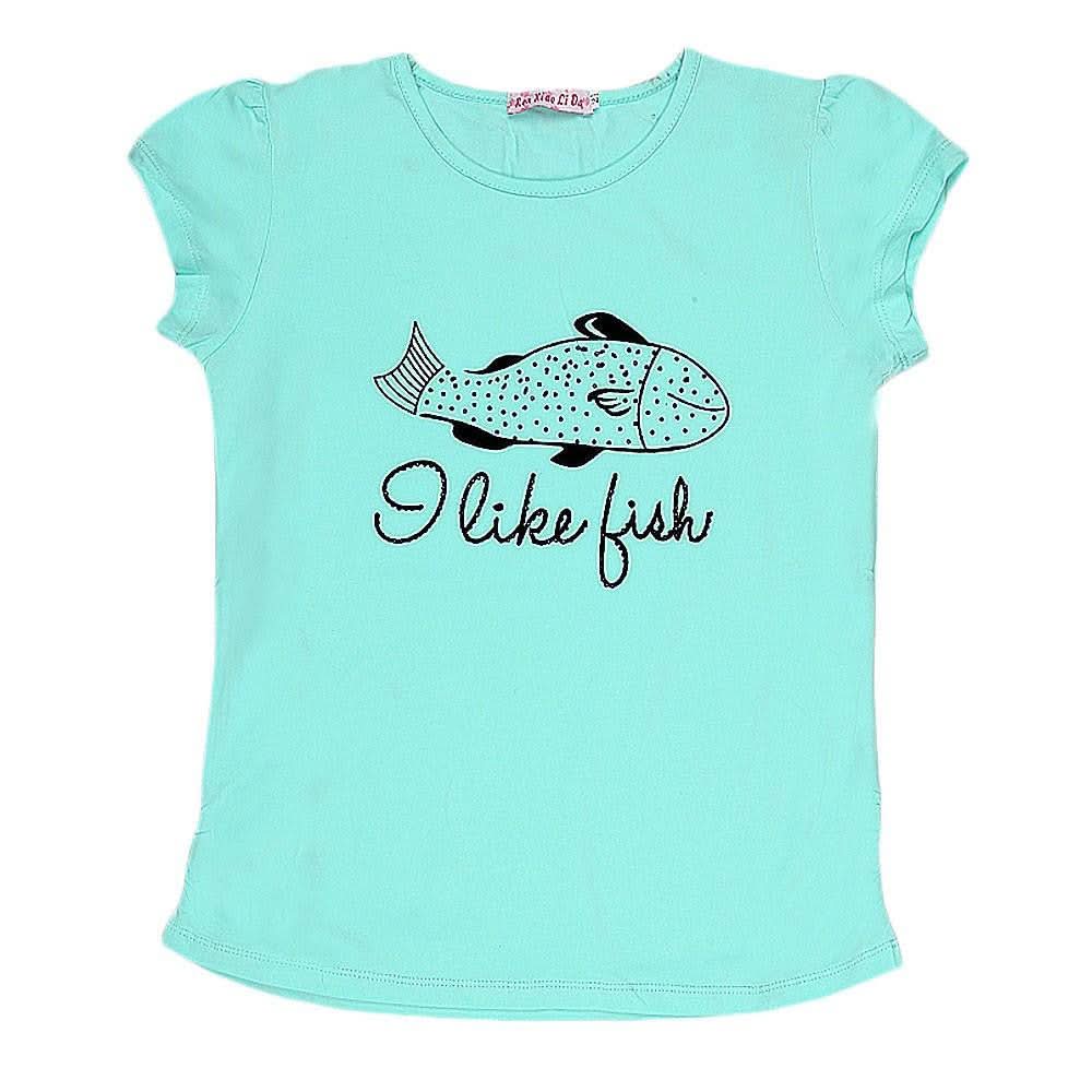 Girls Half Sleeve Printed T-Shirt - Cyan - test-store-for-chase-value
