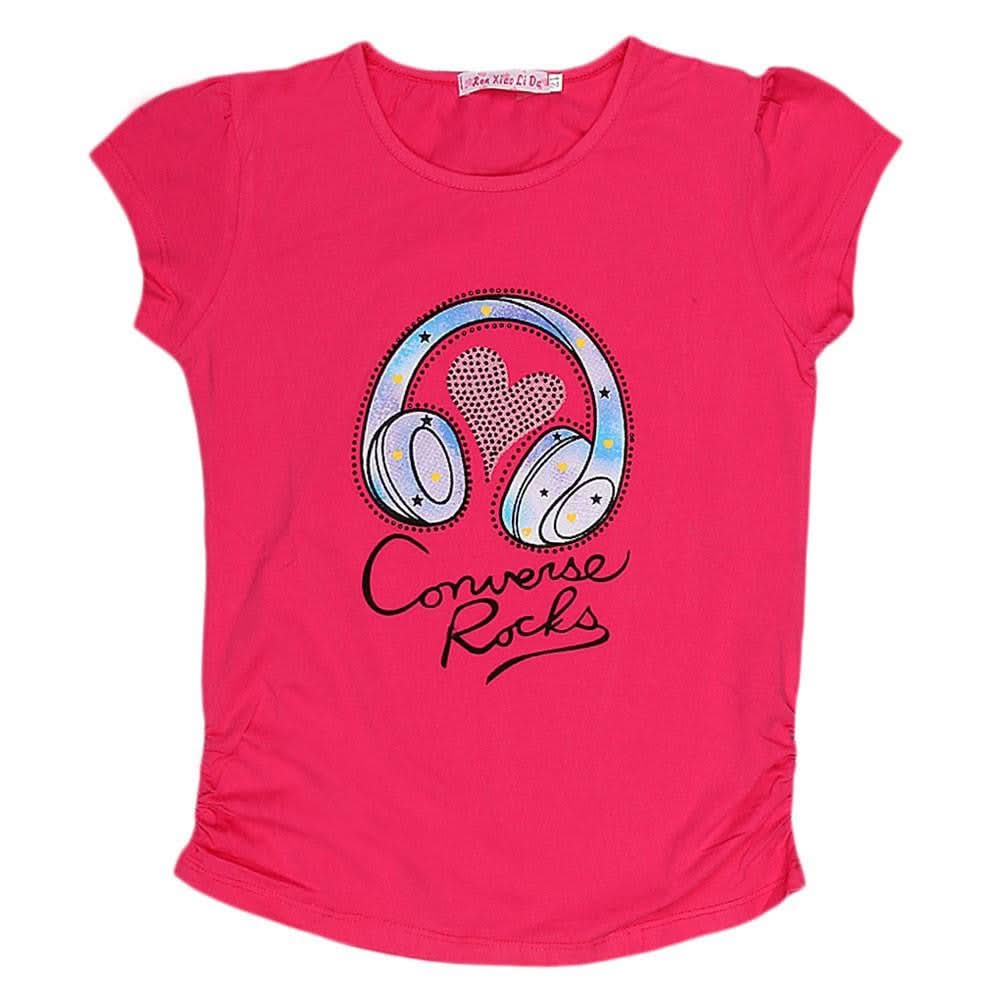 Girls Half Sleeve Printed T-Shirt - Pink - test-store-for-chase-value
