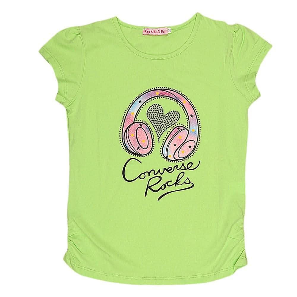 Girls Half Sleeve Printed T-Shirt - Green - test-store-for-chase-value