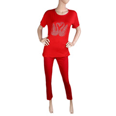 Women's 2 Piece Night Suit - Red - test-store-for-chase-value