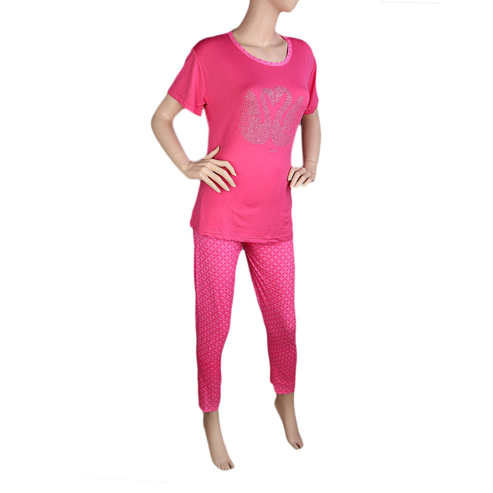 Women's 2 Piece Night Suit - Pink - test-store-for-chase-value
