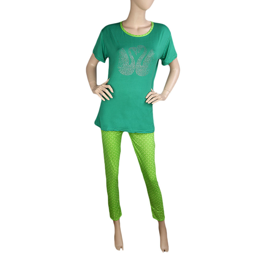 Women's 2 Piece Night Suit - Green - test-store-for-chase-value