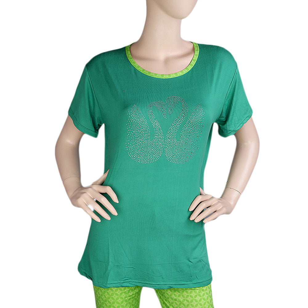 Women's 2 Piece Night Suit - Green - test-store-for-chase-value