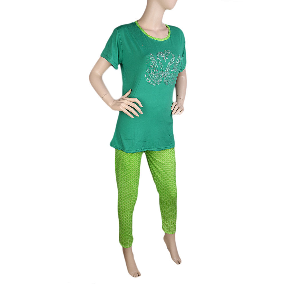 Women's 2 Piece Night Suit - Green - test-store-for-chase-value