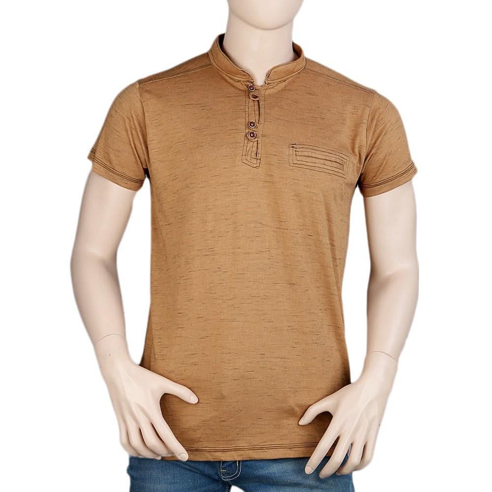 Men's Collar Half Sleeve T-Shirt - Brown -  Black - test-store-for-chase-value