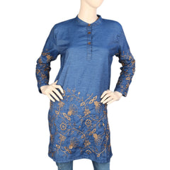 Women's Embroidered Denim Kurti - Blue -  Blue - test-store-for-chase-value