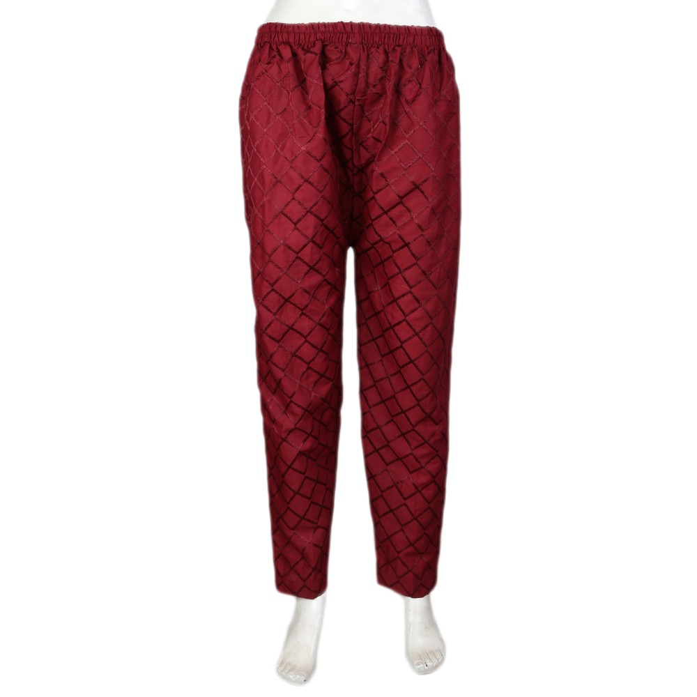 Women's Embroidered Trouser - Maroon -  Maroon - test-store-for-chase-value