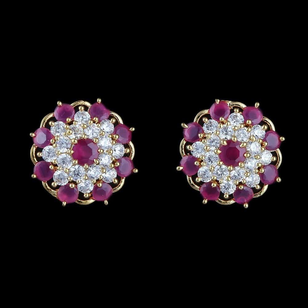 American Diamond Ear Tops - Red & White - test-store-for-chase-value