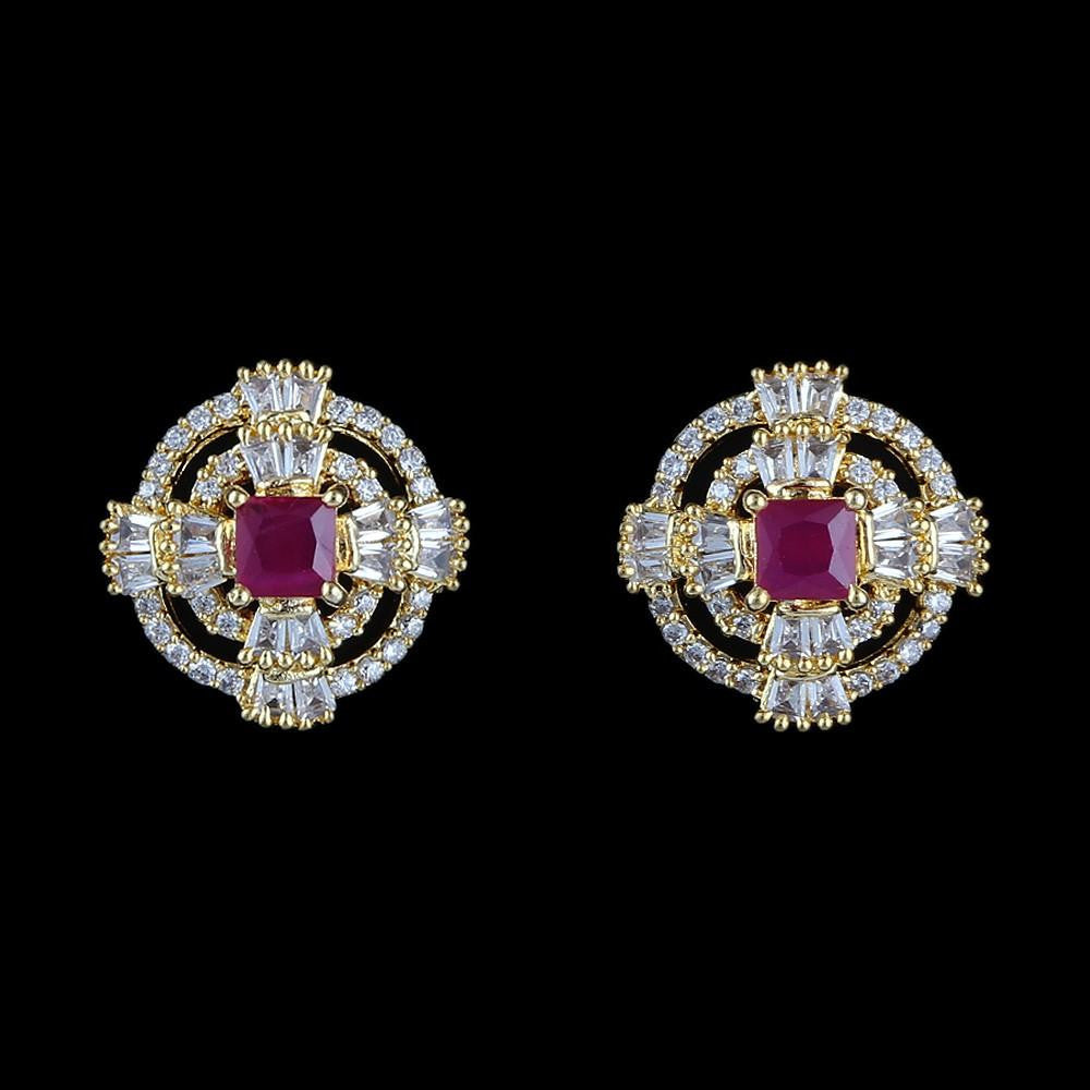 American Diamond Ear Tops - Golden & Red - test-store-for-chase-value