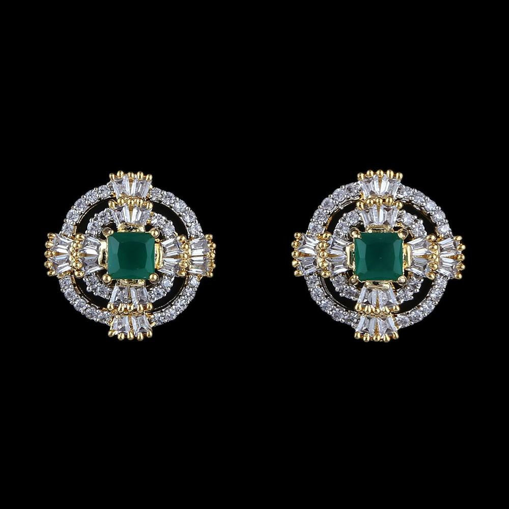 American Diamond Ear Tops - Golden & Green - test-store-for-chase-value