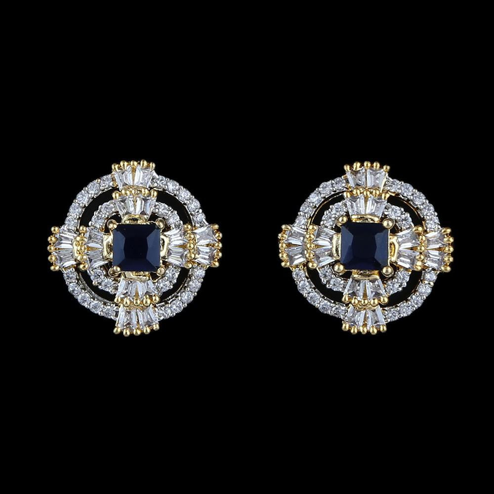 American Diamond Ear Tops - Golden & Blue - test-store-for-chase-value