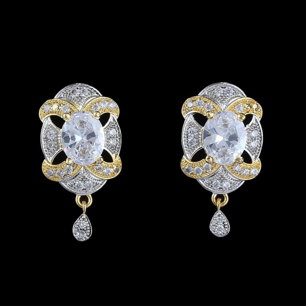 American Diamond Ear Tops - White & Golden - test-store-for-chase-value