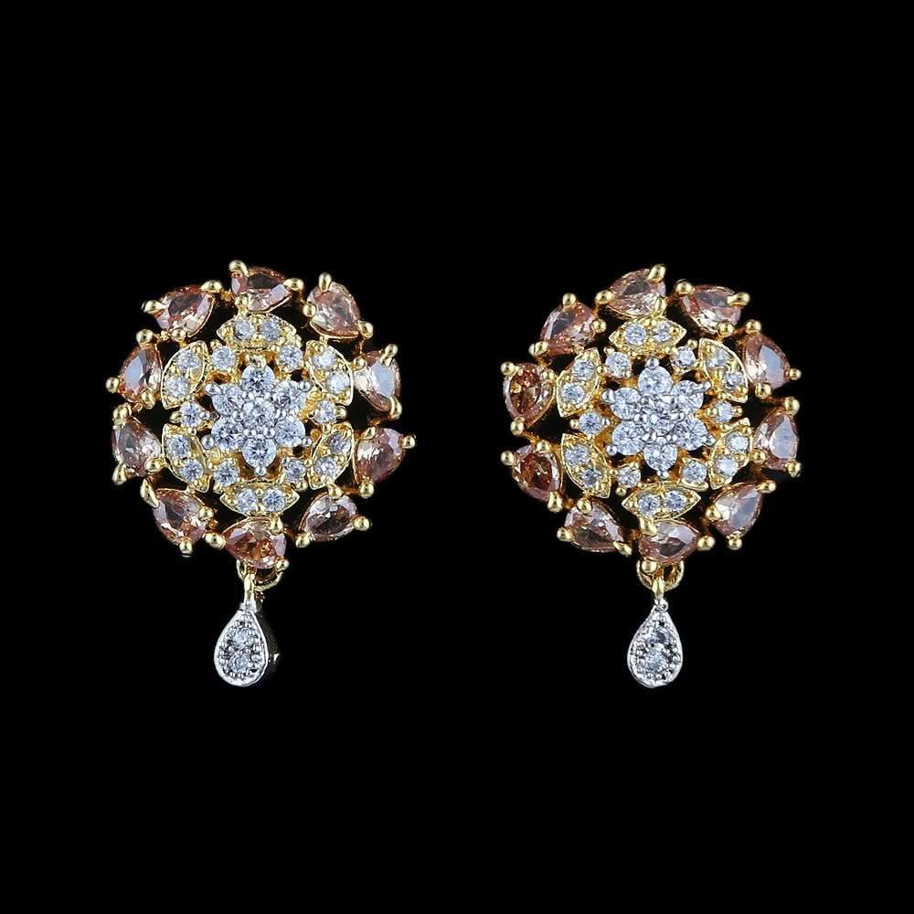 American Diamond Ear Tops - Peach & Golden - test-store-for-chase-value