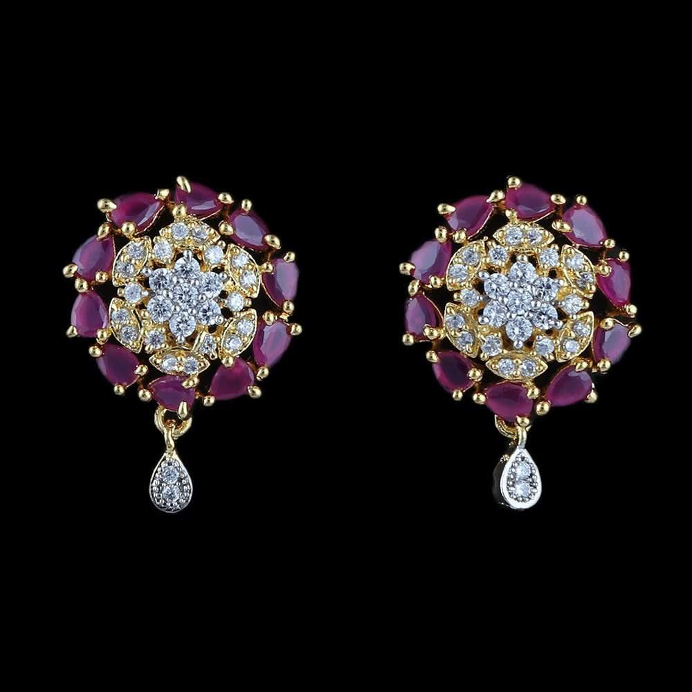American Diamond Ear Tops - Red & Golden - test-store-for-chase-value