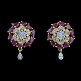 American Diamond Ear Tops - Red & Golden - test-store-for-chase-value