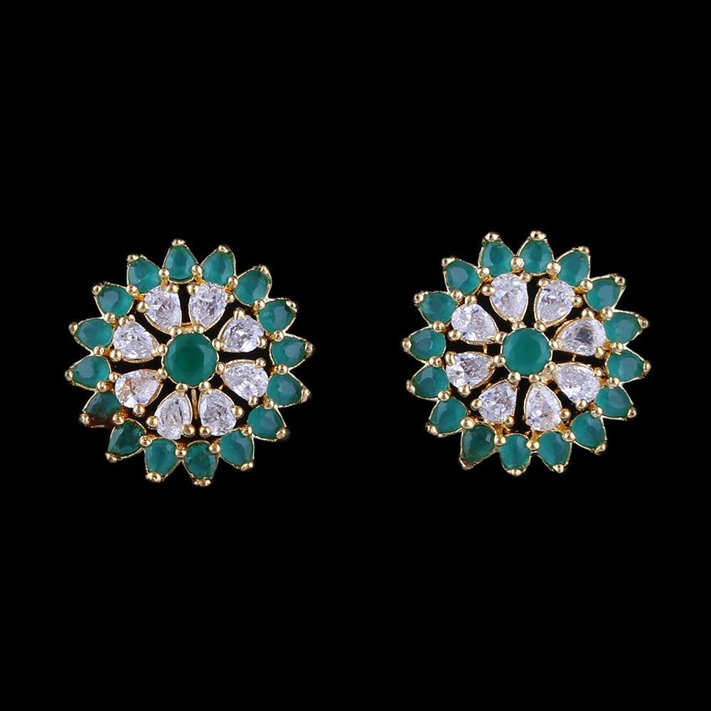 American Diamond Ear Tops - Green & Golden - test-store-for-chase-value