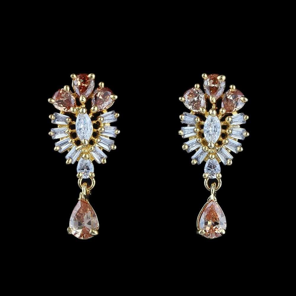 American Diamond Ear Tops - Peach & Golden - test-store-for-chase-value
