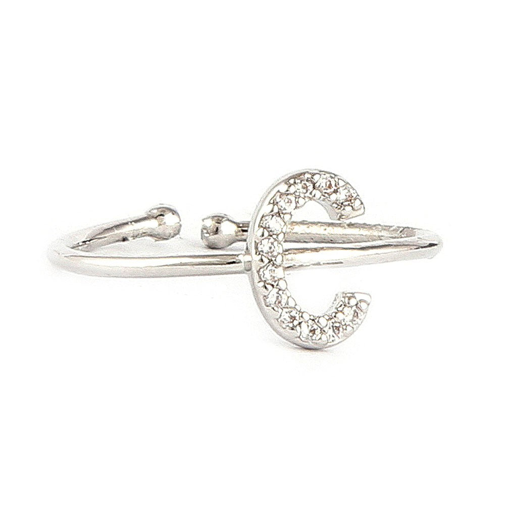 Women's Alphabet Finger Ring - Silver -  Silver - test-store-for-chase-value