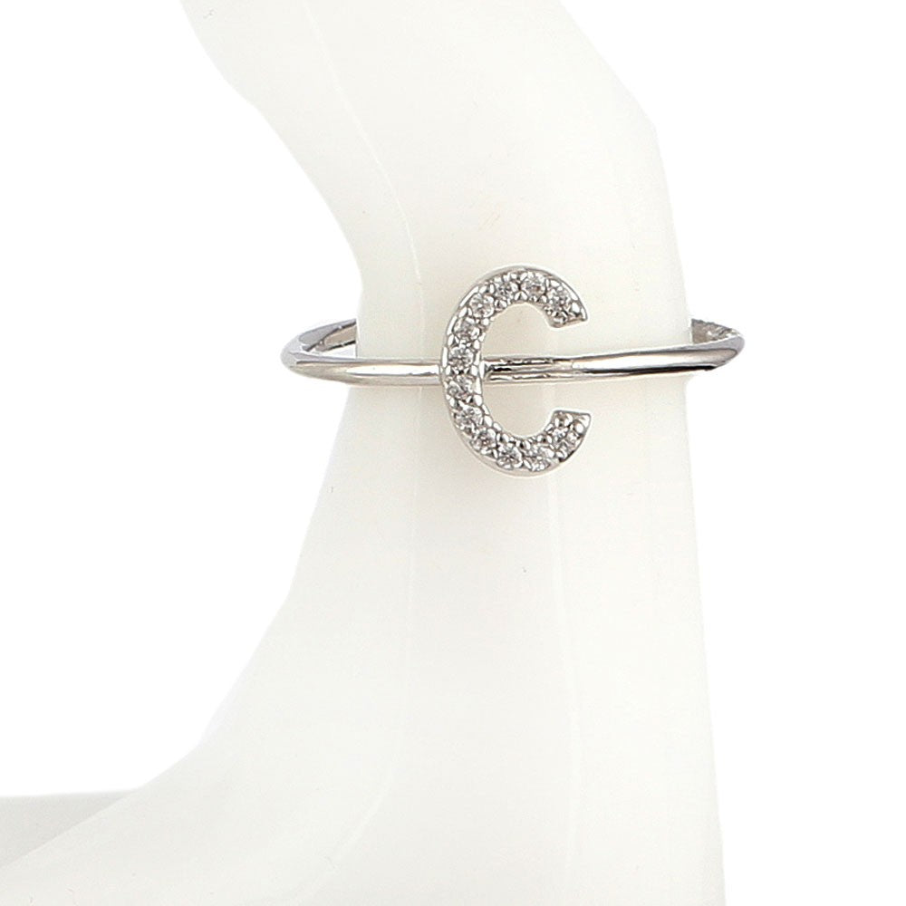 Women's Alphabet Finger Ring - Silver -  Silver - test-store-for-chase-value