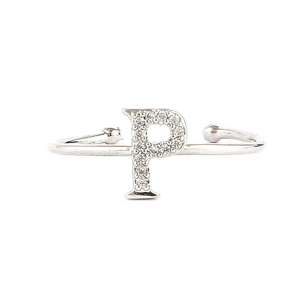 Women's Alphabet Finger Ring - Silver -  Silver - test-store-for-chase-value