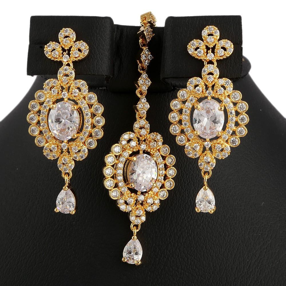 American Diamond Jewellery Set - White & Golden - test-store-for-chase-value