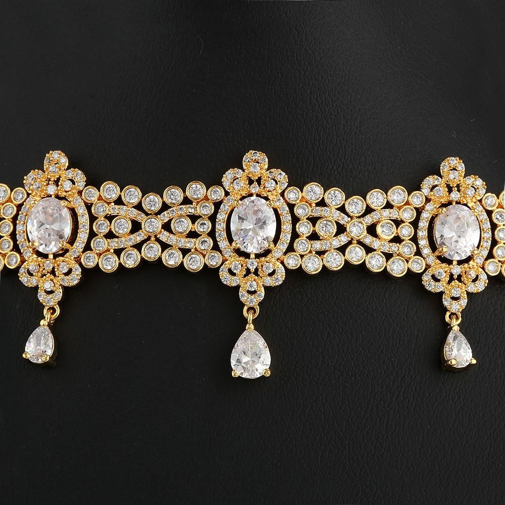 American Diamond Jewellery Set - White & Golden - test-store-for-chase-value