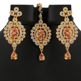 American Diamond Jewellery Set - Peach & Golden - test-store-for-chase-value