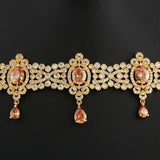 American Diamond Jewellery Set - Peach & Golden - test-store-for-chase-value